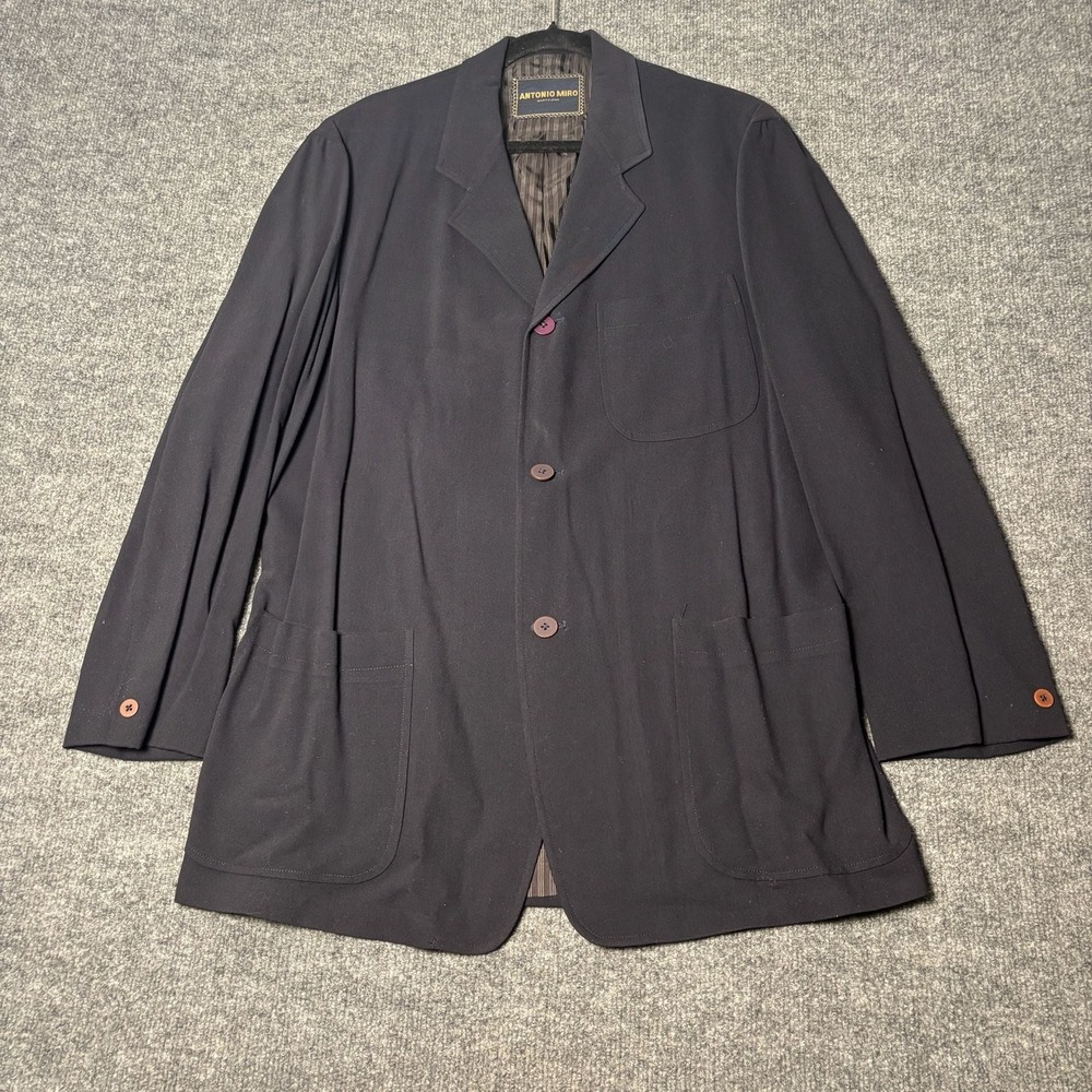 Antonio Miro Barcelona Mens 44L Black Wool Blend Suit Jacket W.Trousers Spain